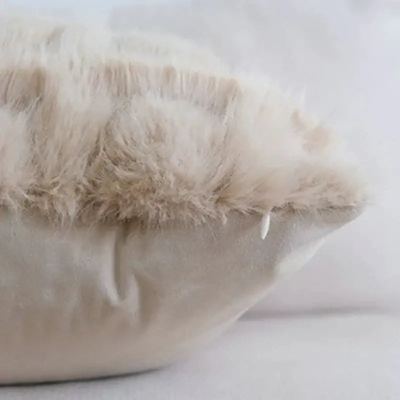 Cream geometric faux fur pillow case bedroom textured cushion cover