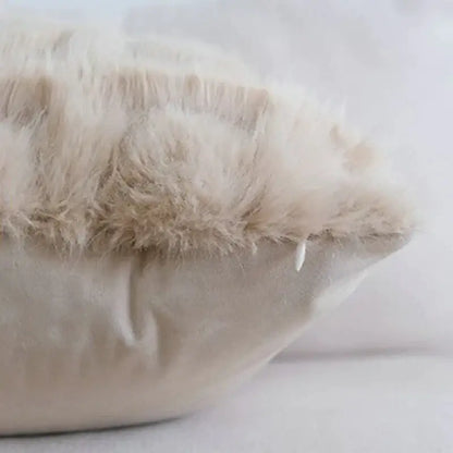 Cream geometric faux fur pillow case bedroom textured cushion cover