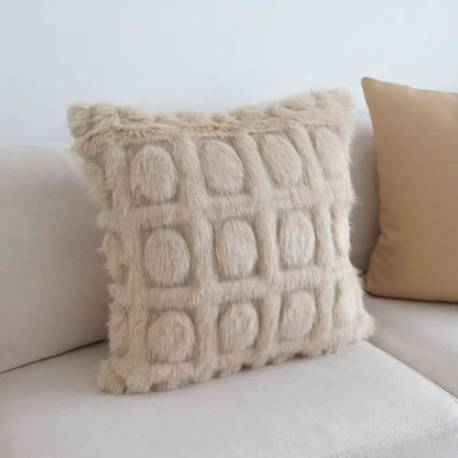 Cream geometric faux fur pillow case bedroom textured cushion cover