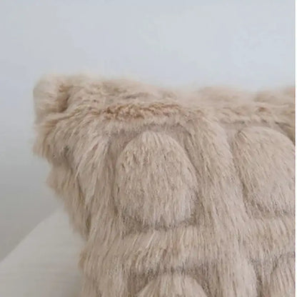 Cream geometric faux fur pillow case bedroom textured cushion cover