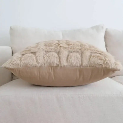 Cream geometric faux fur pillow case bedroom textured cushion cover