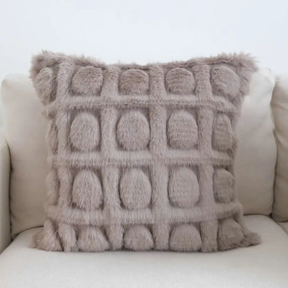 Cream geometric faux fur pillow case bedroom textured cushion cover