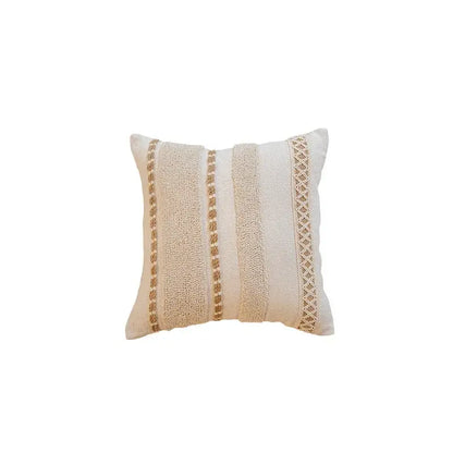 Cream geometric tufted cushion cover living room macrame fringe