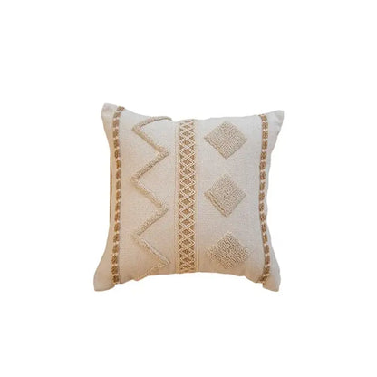 Cream geometric tufted cushion cover living room macrame fringe
