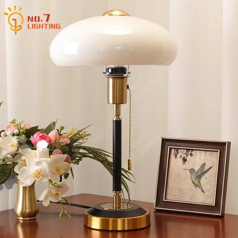 Cream glass mushroom table lamp bedroom brass and black decor