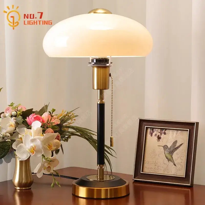 Cream glass mushroom table lamp bedroom brass and black decor