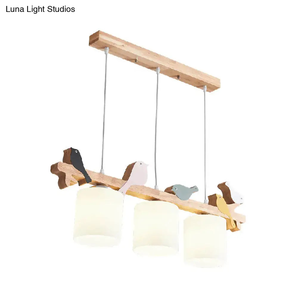 Cream glass wooden bird pendant light dining room chandelier