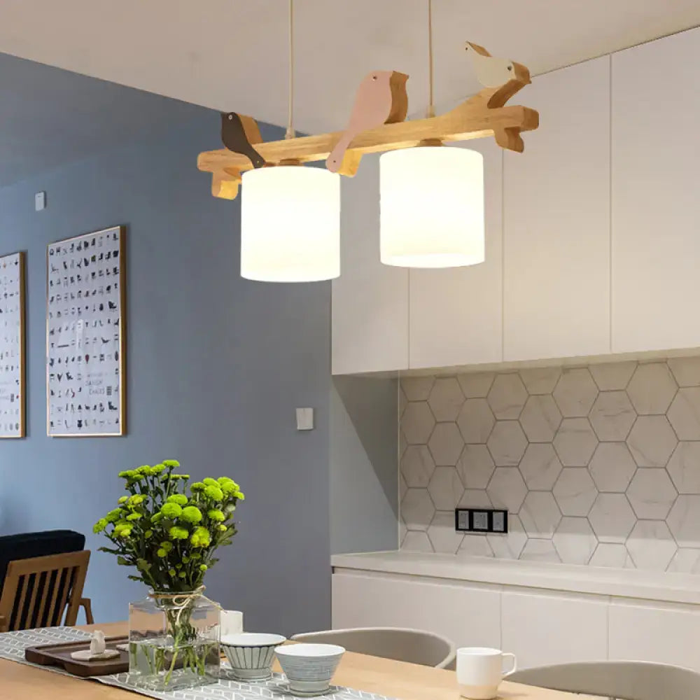 Cream glass wooden bird pendant light dining room chandelier