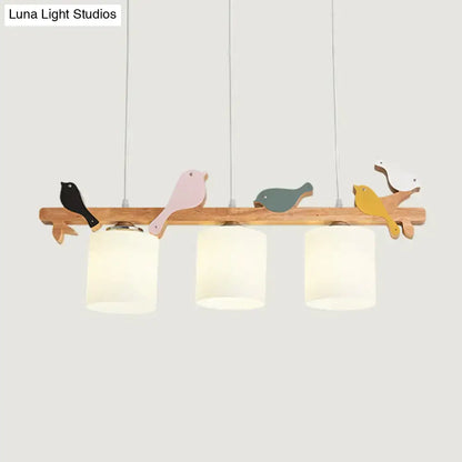 Cream glass wooden bird pendant light dining room chandelier