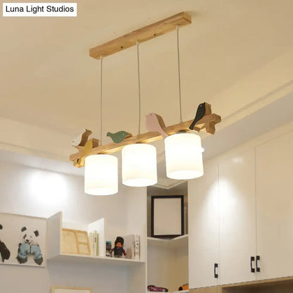 Cream glass wooden bird pendant light dining room chandelier