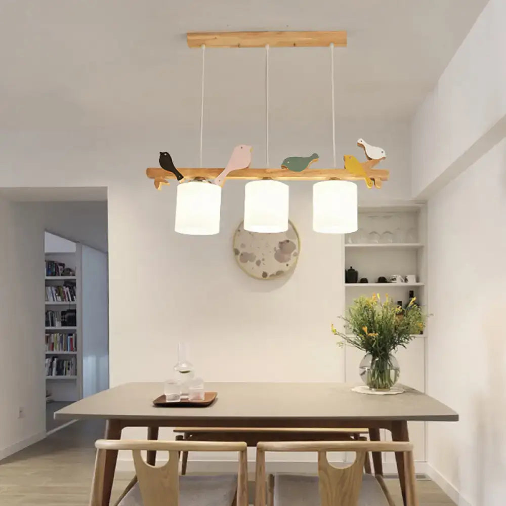 Cream glass wooden bird pendant light dining room chandelier