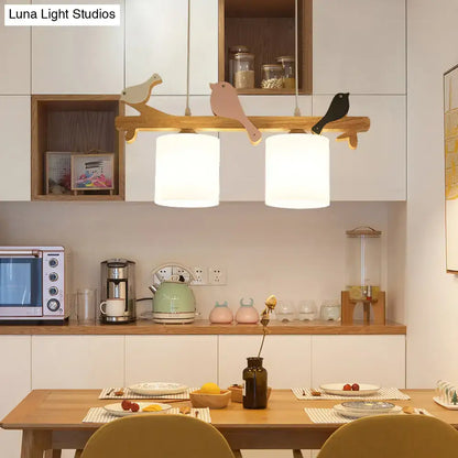 Cream glass wooden bird pendant light dining room chandelier