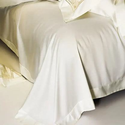 Cream gold wide edge embroidery bedding set bedroom decorbites