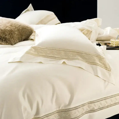 Cream gold wide edge embroidery bedding set bedroom decorbites