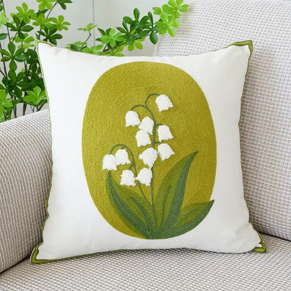 Cream green tulip embroidery cushion cover living room pillow case