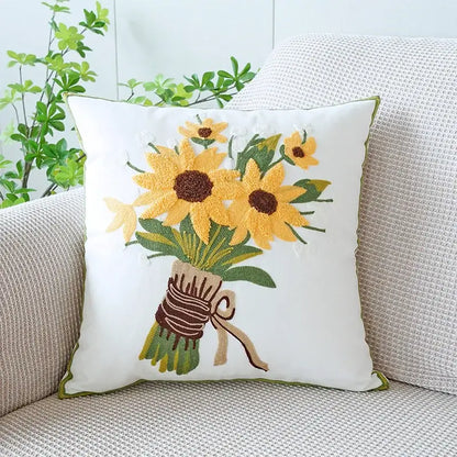 Cream green tulip embroidery cushion cover living room pillow case