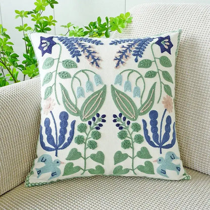 Cream green tulip embroidery cushion cover living room pillow case