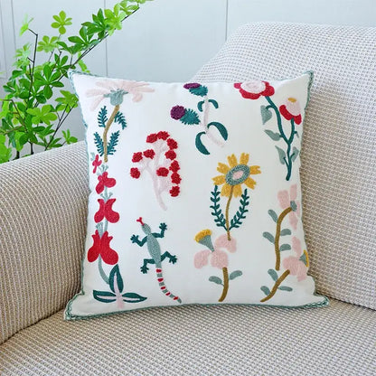 Cream green tulip embroidery cushion cover living room pillow case