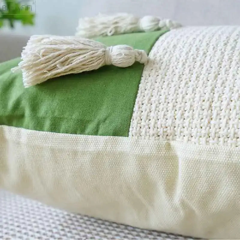 Cream green tulip embroidery cushion cover living room pillow case