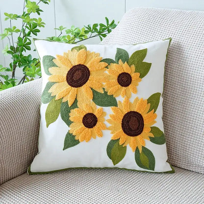 Cream green tulip embroidery cushion cover living room pillow case