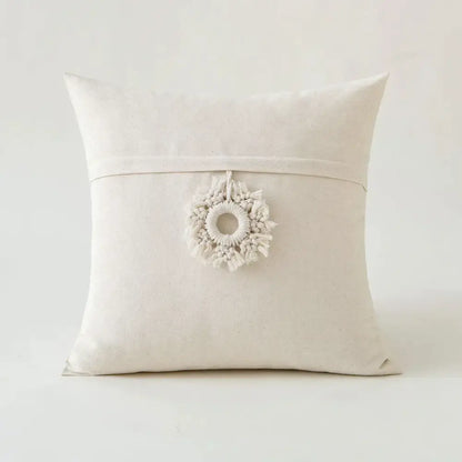 Cream ivory pompom tassel pillow cover living room lace decor