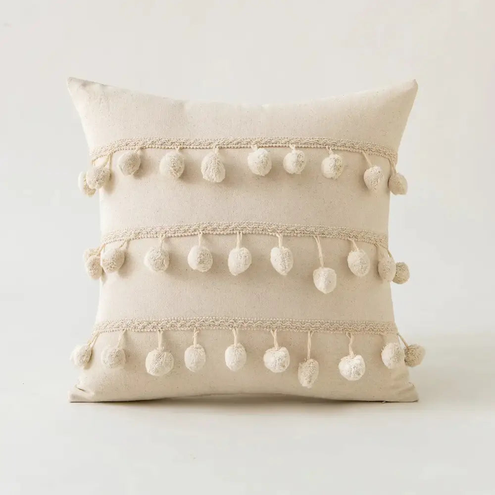 Cream ivory pompom tassel pillow cover living room lace decor