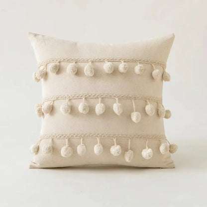 Cream ivory pompom tassel pillow cover living room lace decor