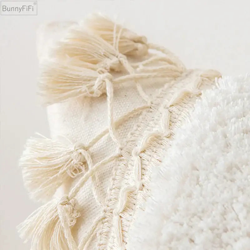 Cream ivory pompom tassel pillow cover living room lace decor