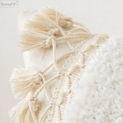 Cream ivory pompom tassel pillow cover living room lace decor