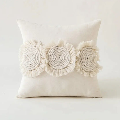Cream ivory pompom tassel pillow cover living room lace decor