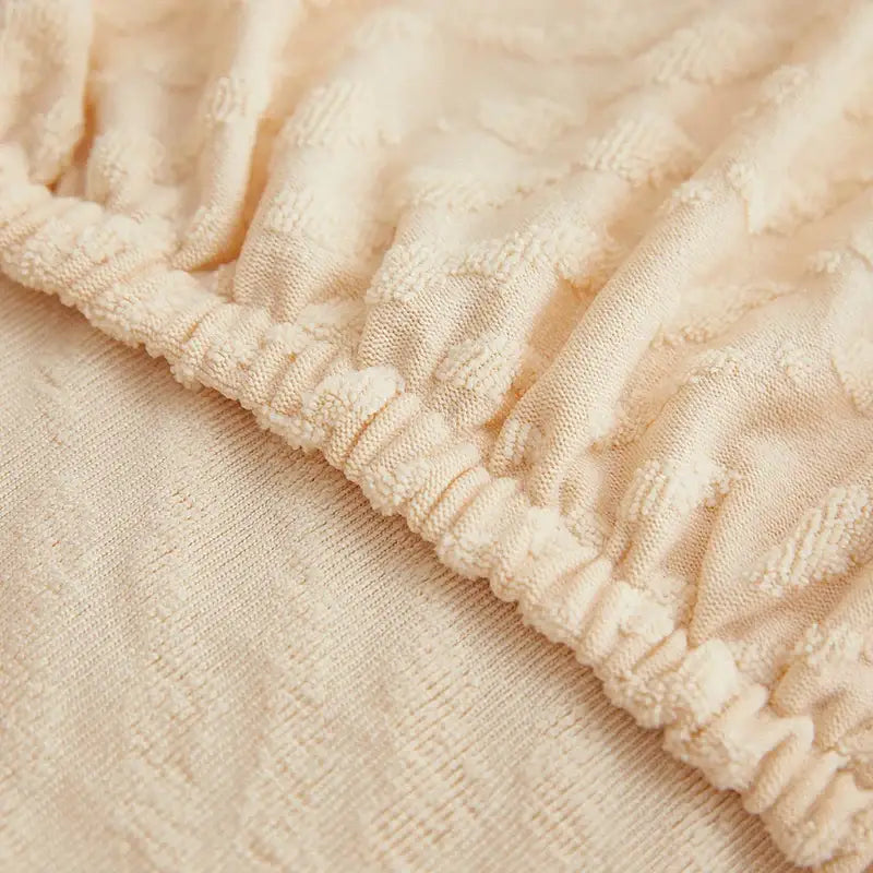 Cream jacquard l sofa seat cover living room stretch slipcover