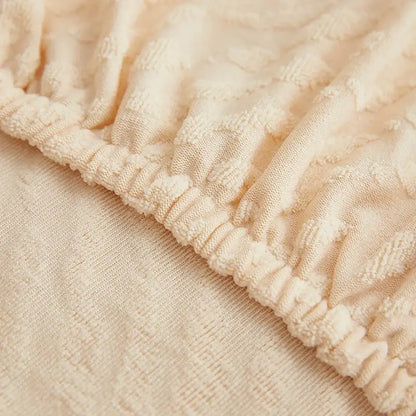 Cream jacquard l sofa seat cover living room stretch slipcover