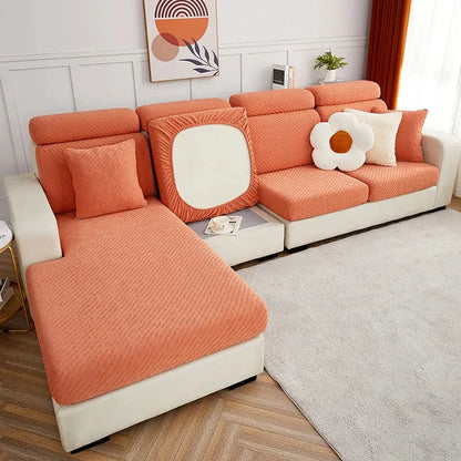 Cream jacquard l sofa seat cover living room stretch slipcover