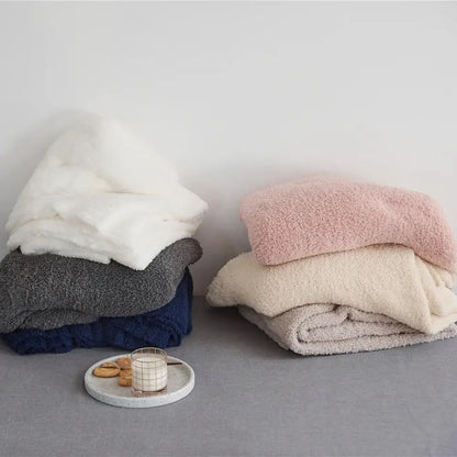 Cream knitted throw blanket bedroom ribbed plush microfiber quilt