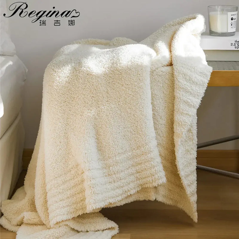 Cream knitted throw blanket bedroom ribbed plush microfiber quilt