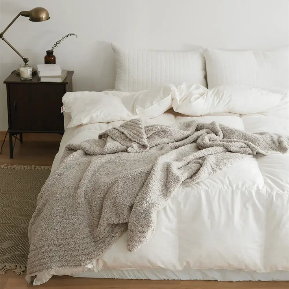 Cream knitted throw blanket bedroom ribbed plush microfiber quilt