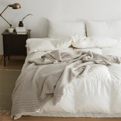 Cream knitted throw blanket bedroom ribbed plush microfiber quilt