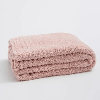 Cream knitted throw blanket bedroom ribbed plush microfiber quilt