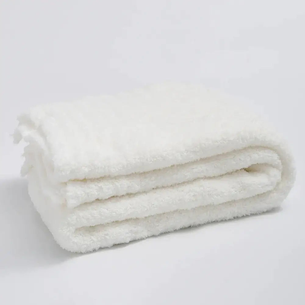 Cream knitted throw blanket bedroom ribbed plush microfiber quilt