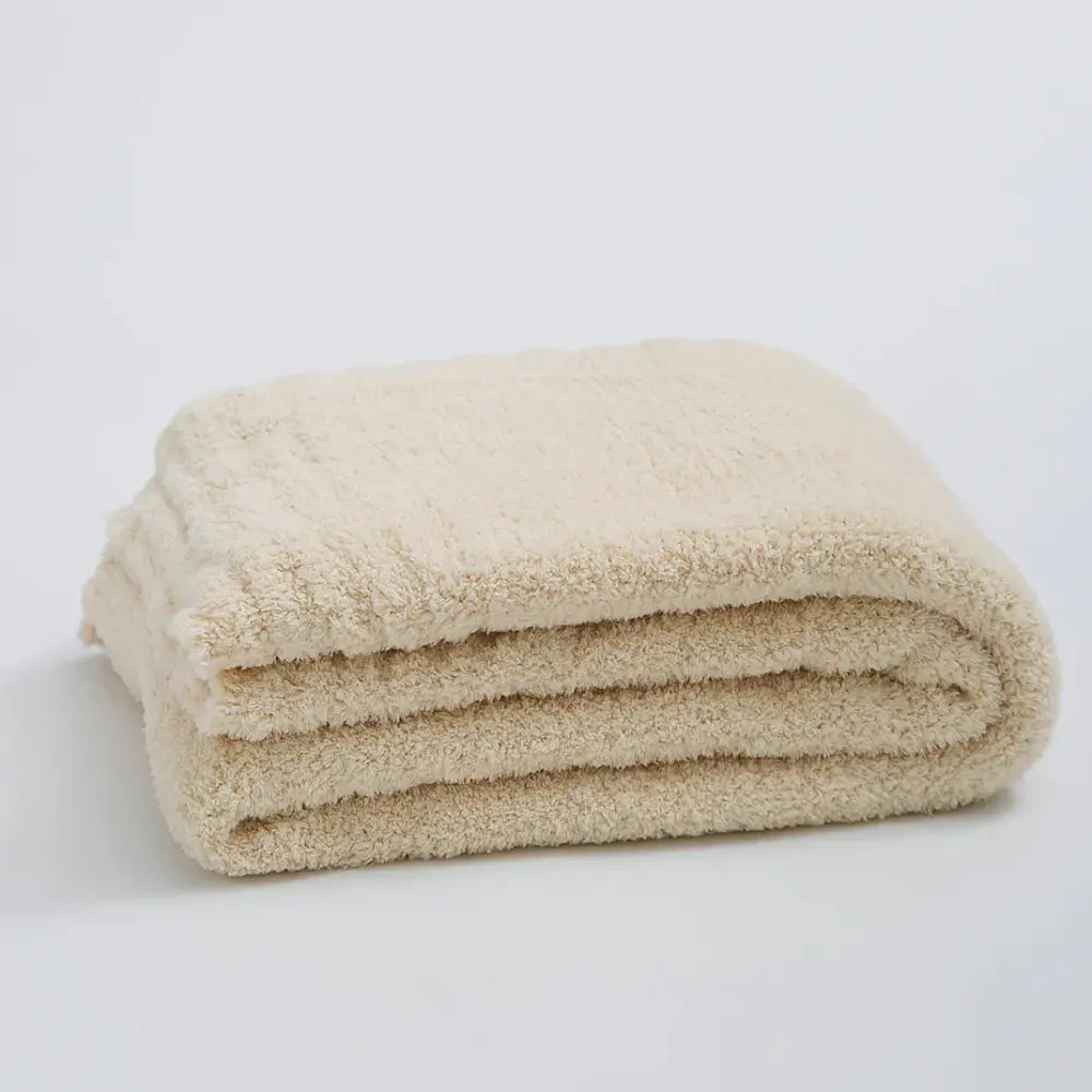 Cream knitted throw blanket bedroom ribbed plush microfiber quilt