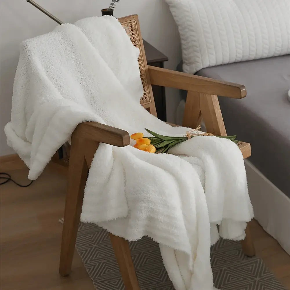 Cream knitted throw blanket bedroom ribbed plush microfiber quilt