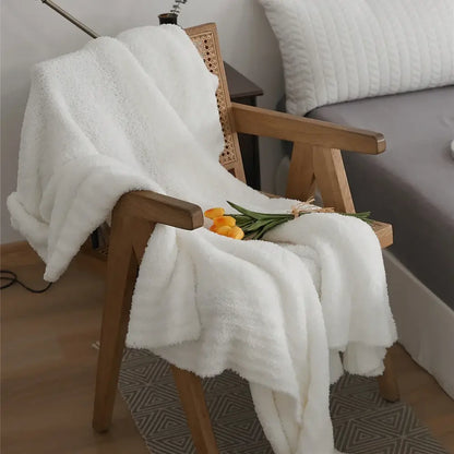 Cream knitted throw blanket bedroom ribbed plush microfiber quilt