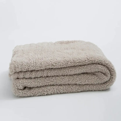 Cream knitted throw blanket bedroom ribbed plush microfiber quilt