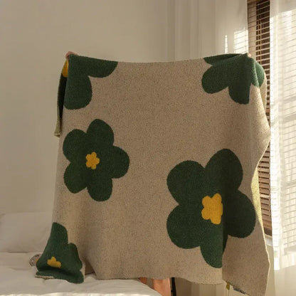 Cream korean kawaii flower blanket bedroom plush throw decor
