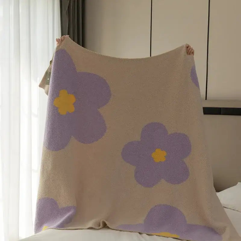 Cream korean kawaii flower blanket bedroom plush throw decor