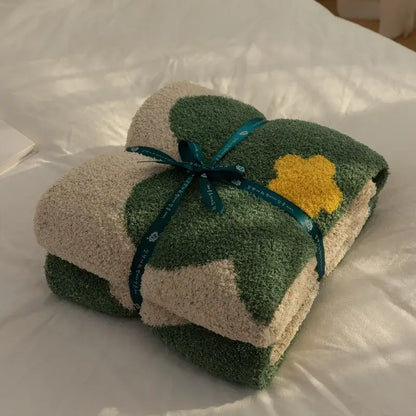 Cream korean kawaii flower blanket bedroom plush throw decor