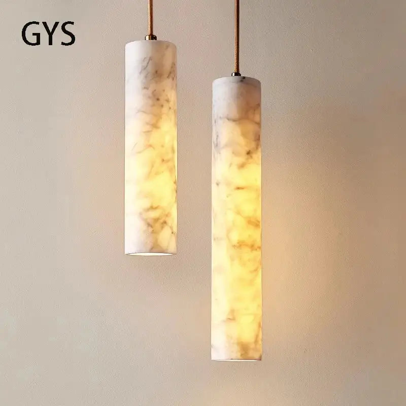 Cream marble cylinder pendant light for luxury bedroom and bar counter