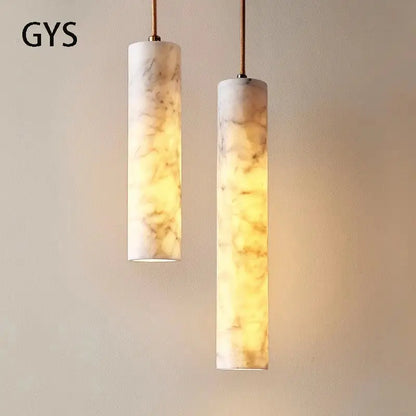 Cream marble cylinder pendant light for luxury bedroom and bar counter