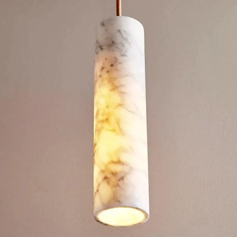 Cream marble cylinder pendant light for luxury bedroom and bar counter