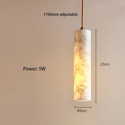 Cream marble cylinder pendant light for luxury bedroom and bar counter